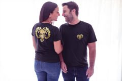Koç Burcu Sembolü Çift Taraf Baskılı Siyah T-Shirt