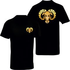 Koç Burcu Sembolü Çift Taraf Baskılı Siyah T-Shirt
