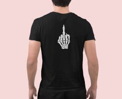 İskelet Orta Parmak Siyah T-Shirt