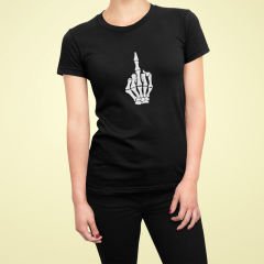 İskelet Orta Parmak Siyah T-Shirt