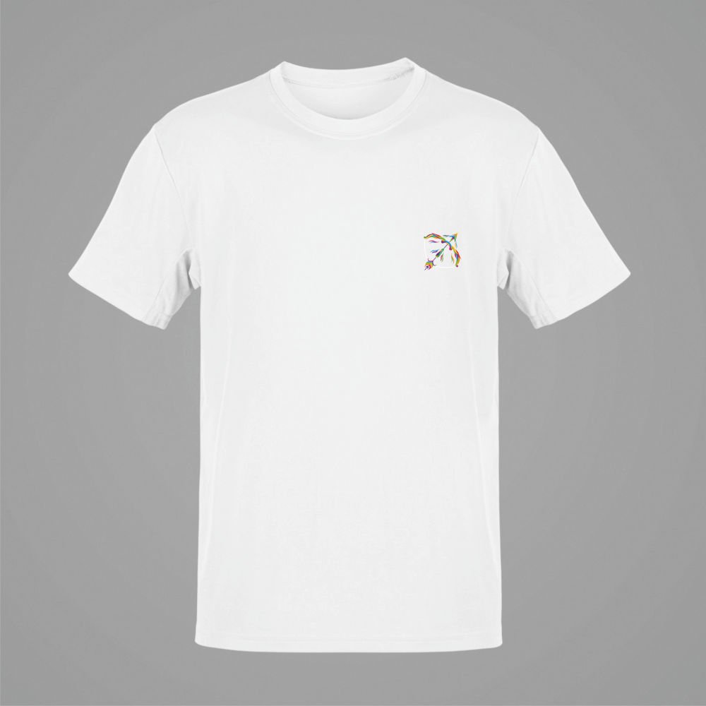 Yay Burcu Renkli Sembol Göğüs Logolu Beyaz T-Shirt
