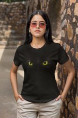Siyah Kedi Gözü Siyah T-Shirt