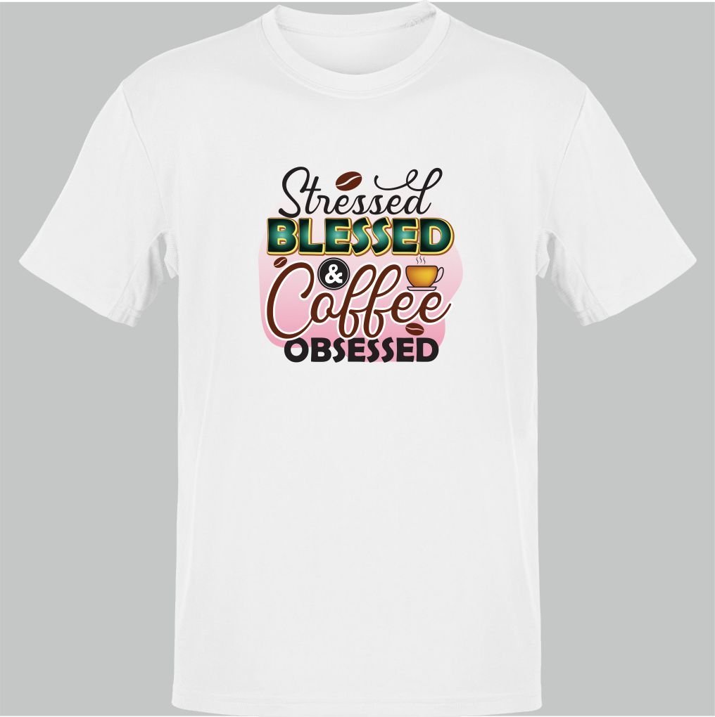 Stressed Blesses Coffee Obsessed Beyaz T-Shirt