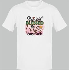 Stressed Blesses Coffee Obsessed Beyaz T-Shirt