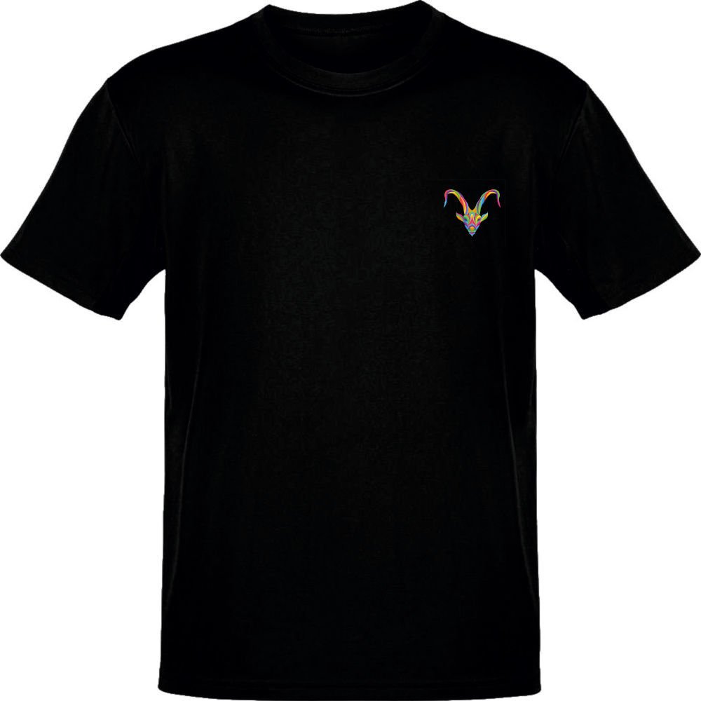 Oğlak Burcu Renkli Sembo Göğüs Logol Siyah T-Shirt