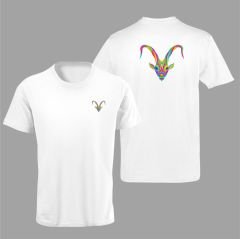 Oğlak Burcu Renkli Sembol Çift Taraf Baskılı Beyaz T-Shirt