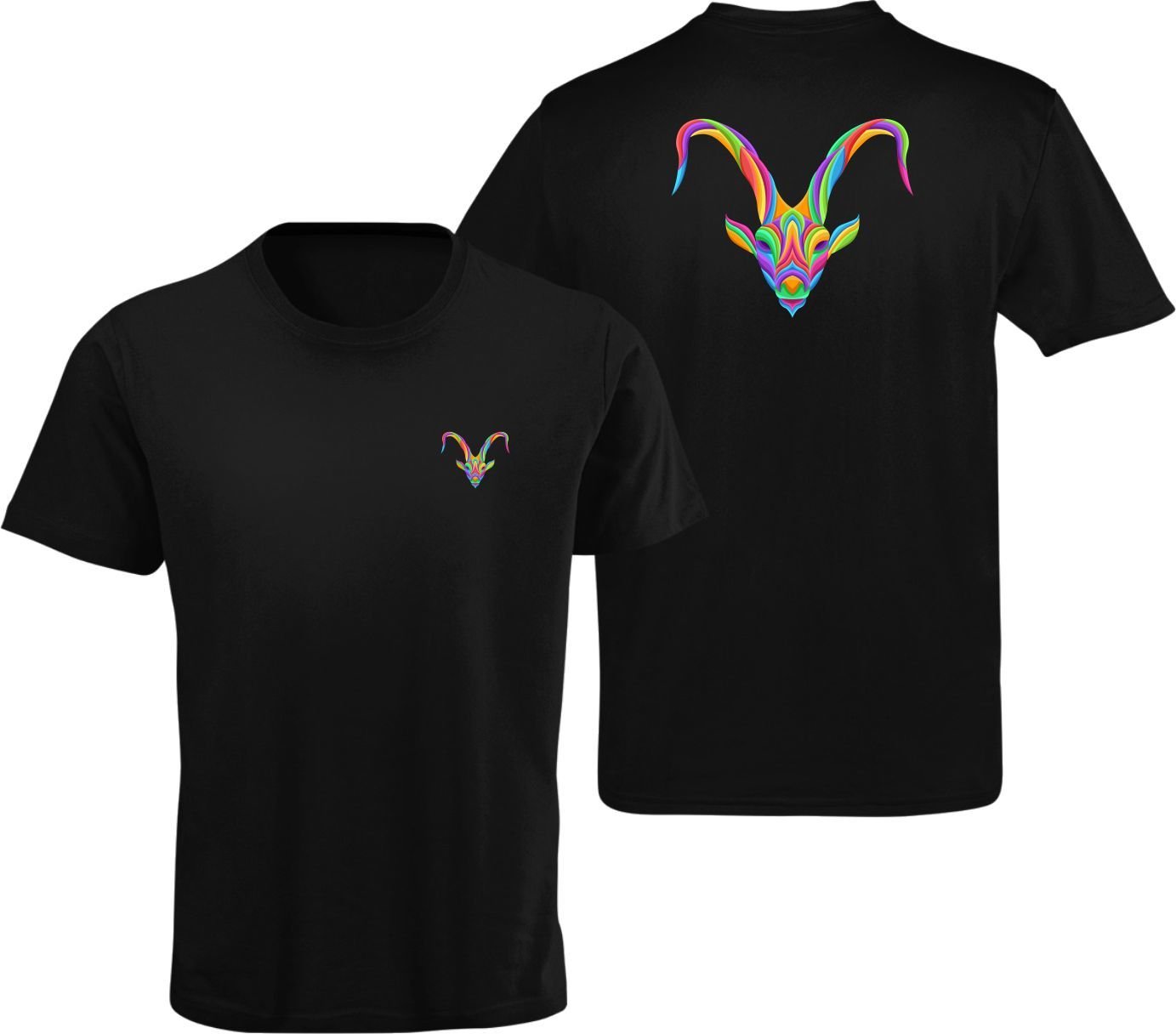 Oğlak Burcu Renkli Sembol Çift Taraf Baskılı Siyah T-Shirt