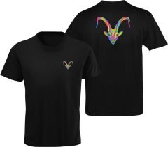 Oğlak Burcu Renkli Sembol Çift Taraf Baskılı Siyah T-Shirt