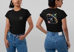Yay Burcu Renkli Sembol Çift Taraf Baskılı Siyah T-Shirt