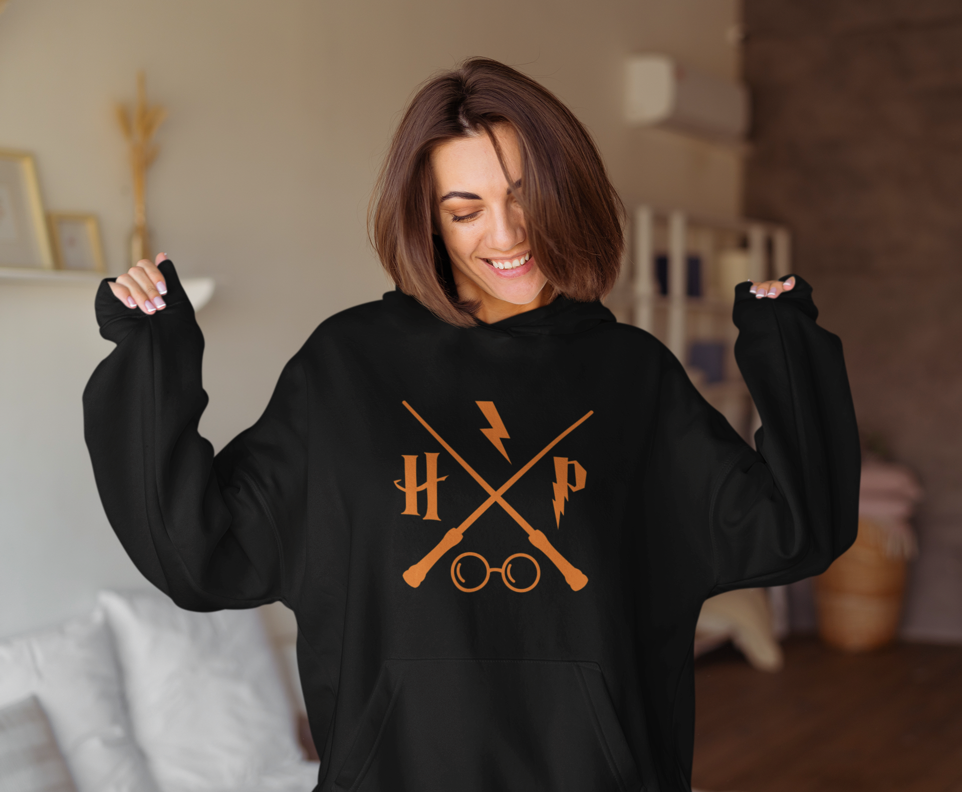 Harry Potter Sihirli Çubuk Oversize Hoodie