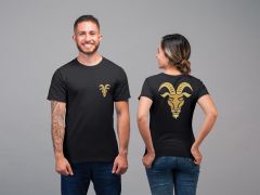Oğlak Burcu Sembolü Çift Taraf Baskılı Siyah T-Shirt