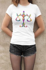 Terazi Burcu Renkli Sembol Beyaz T-Shirt