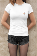 Terazi Burcu Renkli Sembol Göğüs Logolu Beyaz T-Shirt