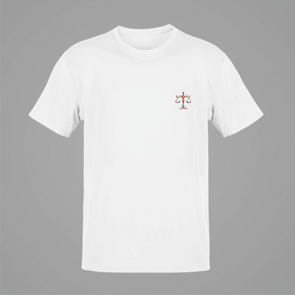 Terazi Burcu Renkli Sembol Göğüs Logolu Beyaz T-Shirt