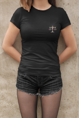 Terazi Burcu Renkli Sembol Göğüs Logolu Siyah T-Shirt