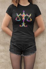 Terazi Burcu Renkli Sembol Siyah T-Shirt