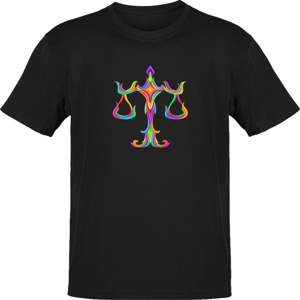 Terazi Burcu Renkli Sembol Siyah T-Shirt
