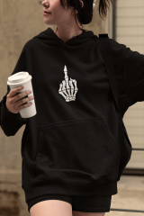 İskelet Orta Parmak Oversize Hoodie