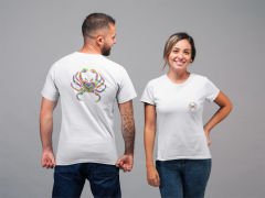 Yengeç Burcu Renkli Sembol Çift Taraf Baskılı Beyaz T-Shirt