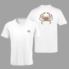 Yengeç Burcu Renkli Sembol Çift Taraf Baskılı Beyaz T-Shirt