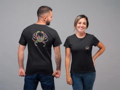 Yengeç Burcu Renkli Sembol Çift Taraf Baskılı Siyah T-Shirt