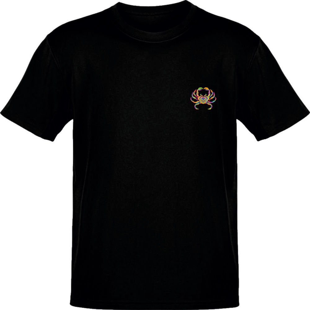 Yengeç Burcu Renkli Sembol Göğüs Logolu Siyah T-Shirt