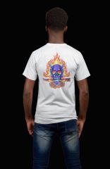 Blue Skull Rose Hellfire Beyaz T-Shirt
