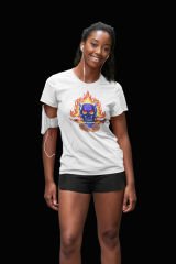 Blue Skull Rose Hellfire Beyaz T-Shirt