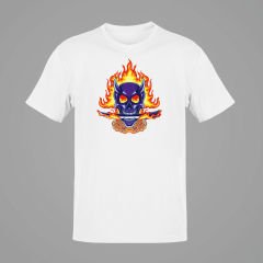Blue Skull Rose Hellfire Beyaz T-Shirt