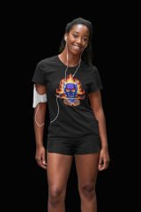 Blue Skull Rose Hellfire Siyah T-Shirt