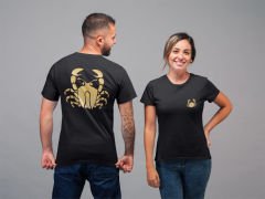 Yengeç Burcu Sembolü Çift Taraf Baskılı Siyah T-Shirt