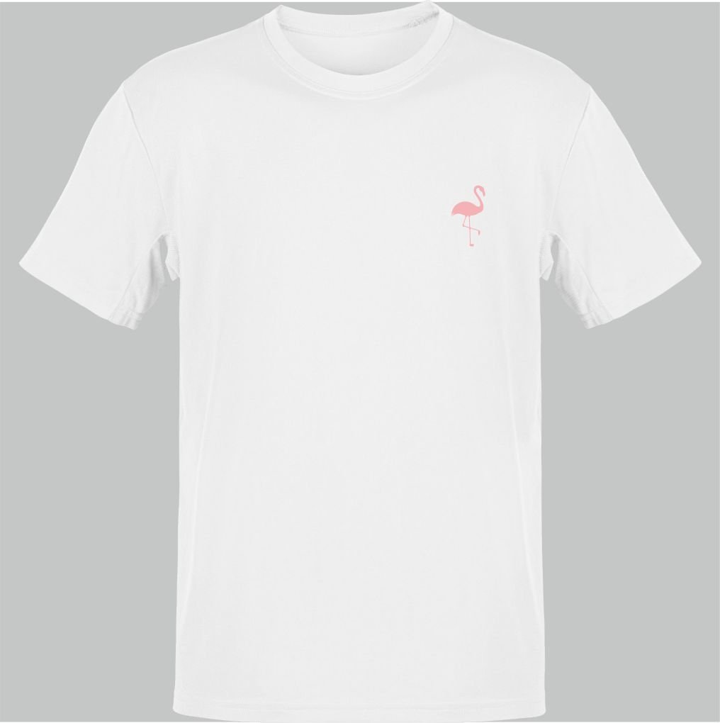 Flamingo Pembe Göğüs Logo Beyaz T-Shirt