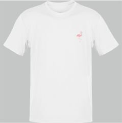 Flamingo Pembe Göğüs Logo Beyaz T-Shirt