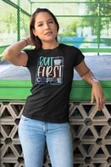 But First Coffee Siyah T-Shirt