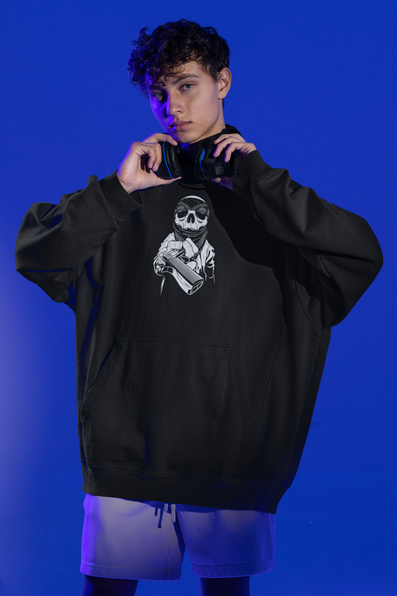 Bandanalı İskelet Oversize Hoodie
