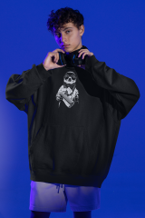 Bandanalı İskelet Oversize Hoodie