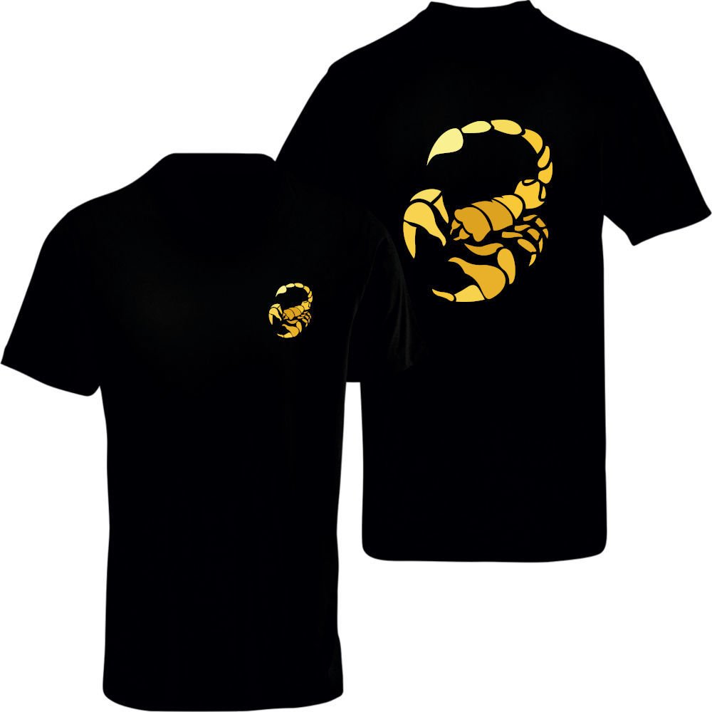 Akrep Burcu Sembolü Çift Taraf Baskılı Siyah T-Shirt