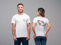 Balık Burcu Renkli Sembol Çift Taraf Baskılı Beyaz T-Shirt