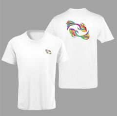 Balık Burcu Renkli Sembol Çift Taraf Baskılı Beyaz T-Shirt