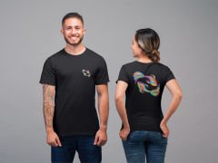 Balık Burcu Renkli Sembol Çift Taraf Baskılı Siyah T-Shirt