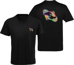 Balık Burcu Renkli Sembol Çift Taraf Baskılı Siyah T-Shirt