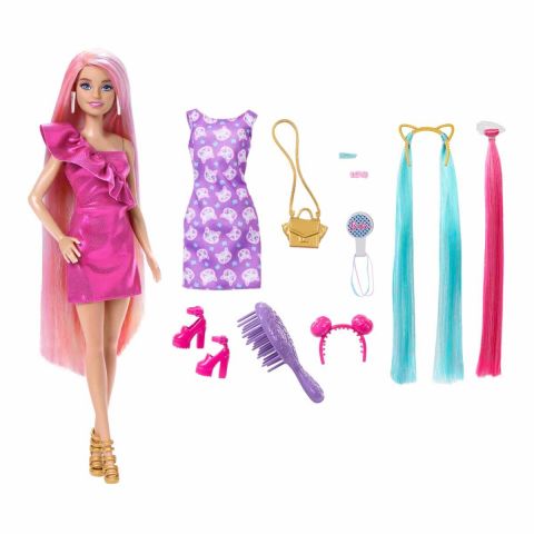 Barbie Upuzun Muhteşem Saçlı Bebekler Pembe Saçlı Bebek JDC85