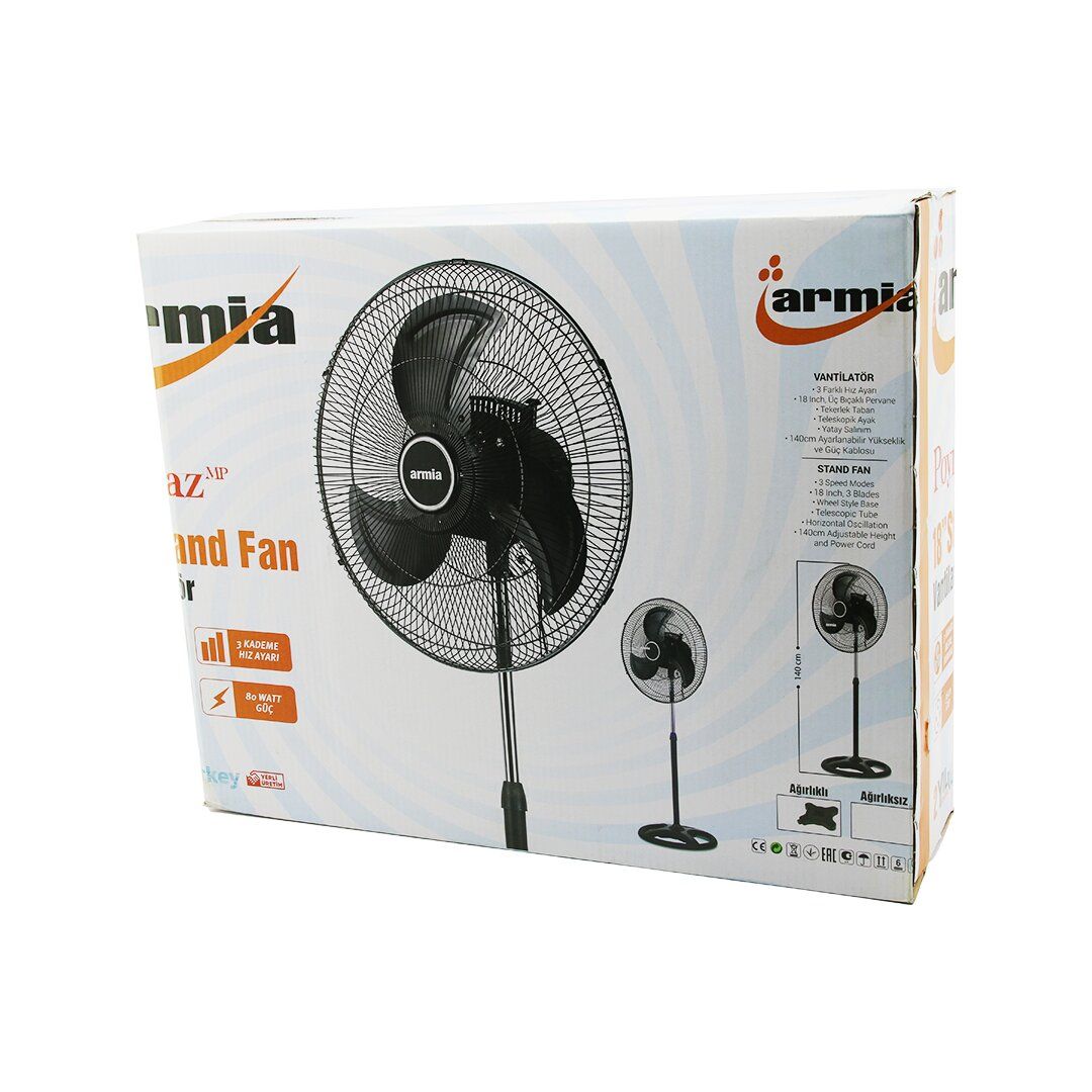 ARMİA (18'' İNÇ ) SANAYİ VANTİLATÖR ( 3 METAL KANAT: ÇAP:56CM & Y: 140CM & 3 KADEME HIZ ) ( 80W )*1