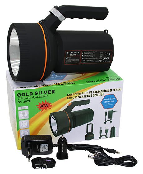 GOLD SILVER GS-2670 2İN1 ( 30W & 28SMD LED ) USB & OTO & ADAPTÖR ŞARJLI EL FENERİ PROJEKTÖR*16            Q9