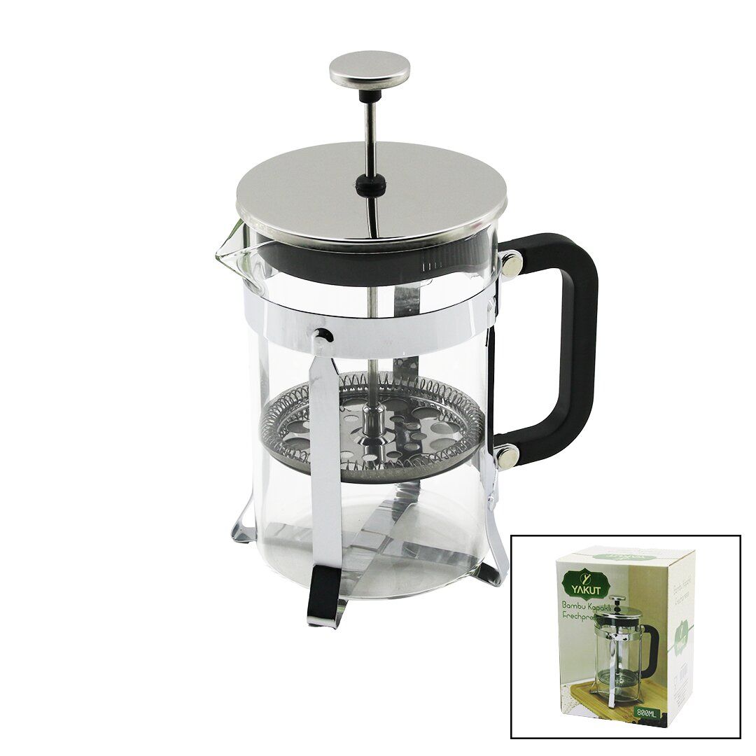 YAKUT-9589 FRECHPRESS ( 800ML ) ( CAM ) BİTKİ SÜZGEÇİ (METAL KAFES & PLASTİK SAPLI) (METAL KAPLAMALI PLS.KAPAK)*24