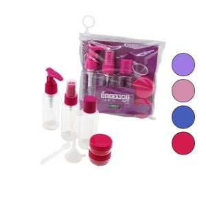 CARELLY CR-3110 (7PCS) SEYAHAT KOZMETİK SET (3-PLS.POMPALI+SPREY+KAPAKLI ŞİŞE(50ML)& 2-KREM KUTU(10GR)& 1-HUNİ & 1-SPATULA)*12X10