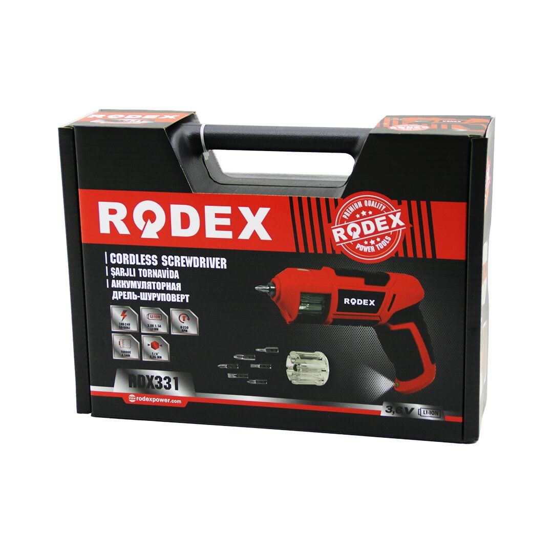 RODEX RDX-331 (ŞARJÖRLÜ MODEL) (12PCS BİTS UÇ) (ŞARJLI) VİDALAMA& TORNAVİDA (RPM 230)(3.6V DC-1.5A Lİ-ION)(1/4'' 6.35MM)(PLS.ÇANTA)*4