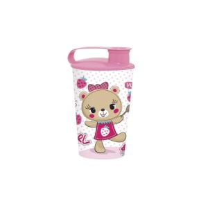 340 CC DESENLİ KAPAKLI BARDAK-PEMBE AYICIK *36