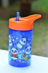 430 cc Sevimli Panda Desenli, Katlanabilir Pipetli Suluk ve Matara 3 Renk Karışık Koli x24