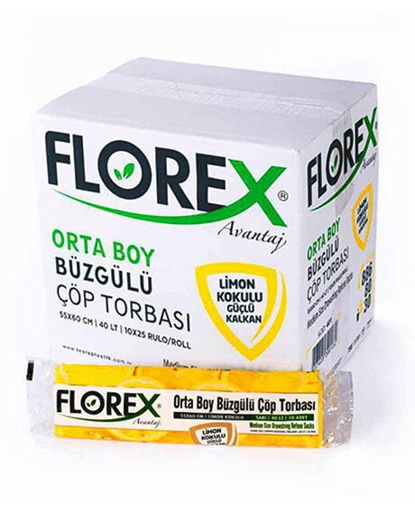 FLOREX-401 AVANTAJ ( LİMON KOKULU ) ( BÜZGÜLÜ ) ( ORTA ) ( 10PCS ) 55X60CM ÇÖP TORBA*25=K